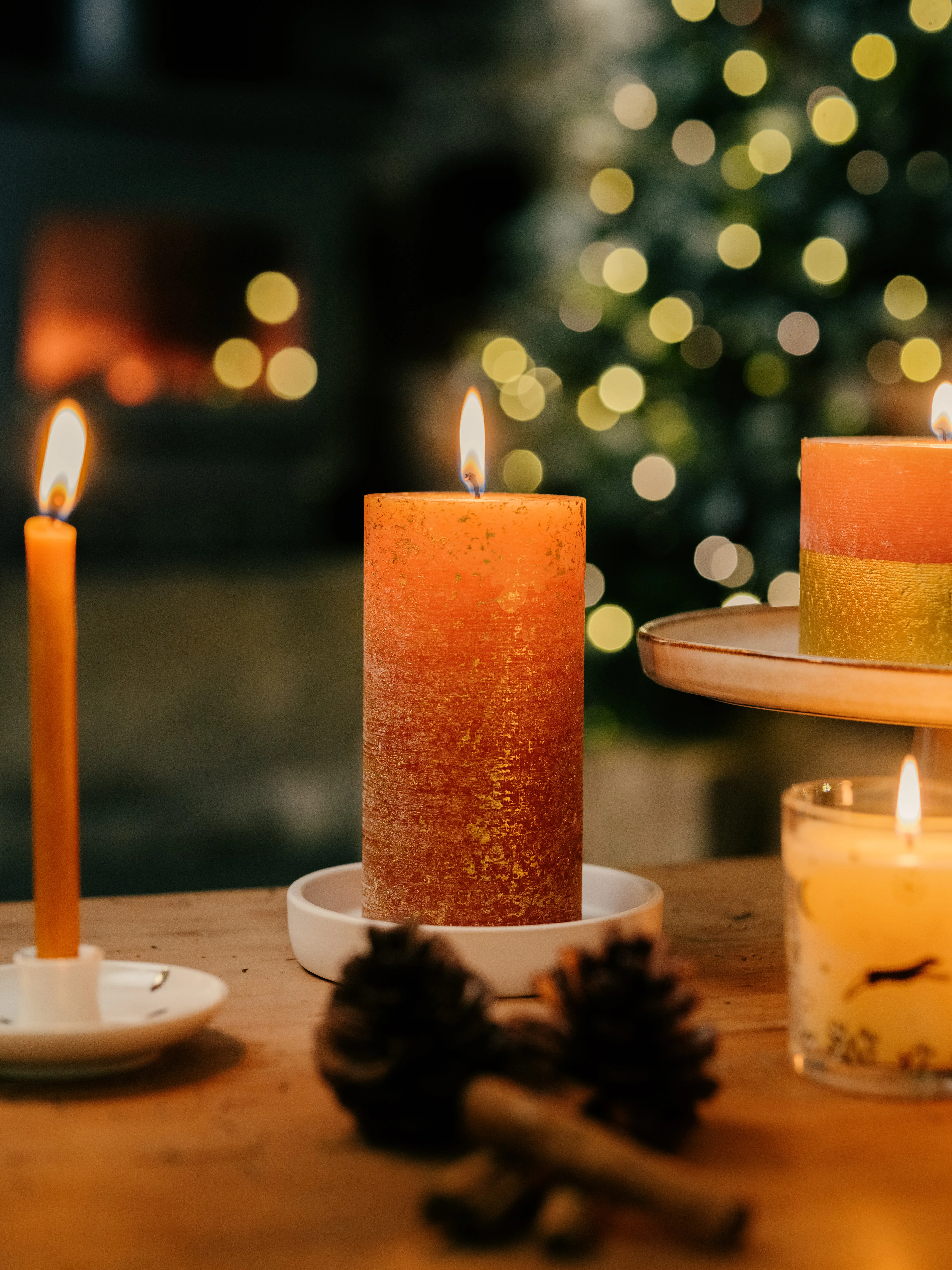 St Eval Gold Marbled Scented Pillar Candle, Orange & Cinnamon - Image 2