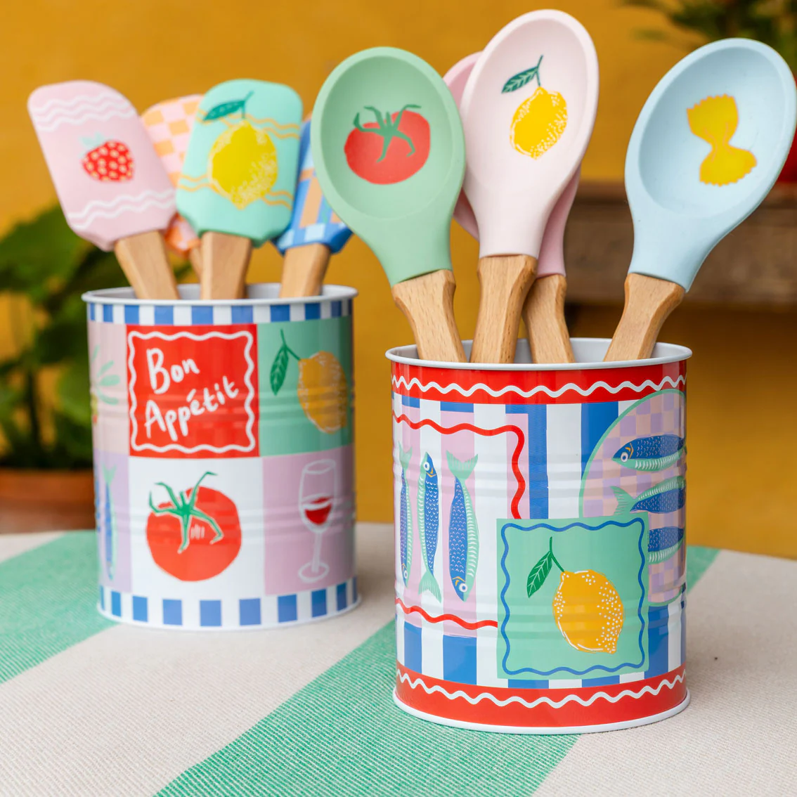Talking Table Food Icons Silicone Spatula, Pink  & Orange Check - Image 5