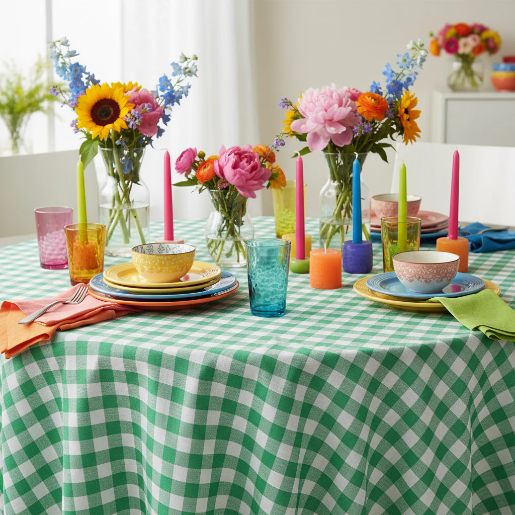 Talking Tables Bon Appetit Gingham Cotton Tablecloth, Green - Image 3