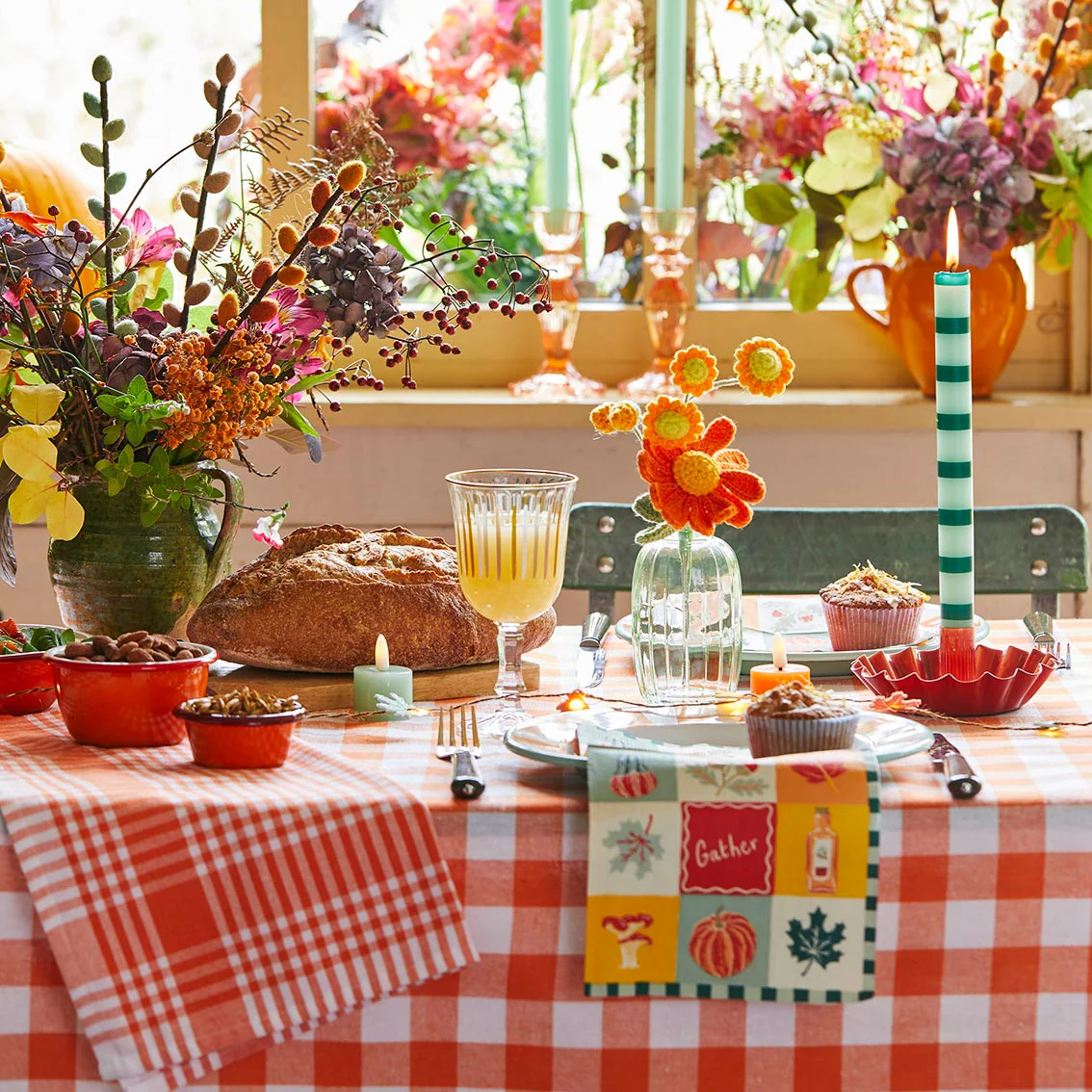 Talking Tables Bon Appetit Gingham Cotton Tablecloth, Orange - Image 2