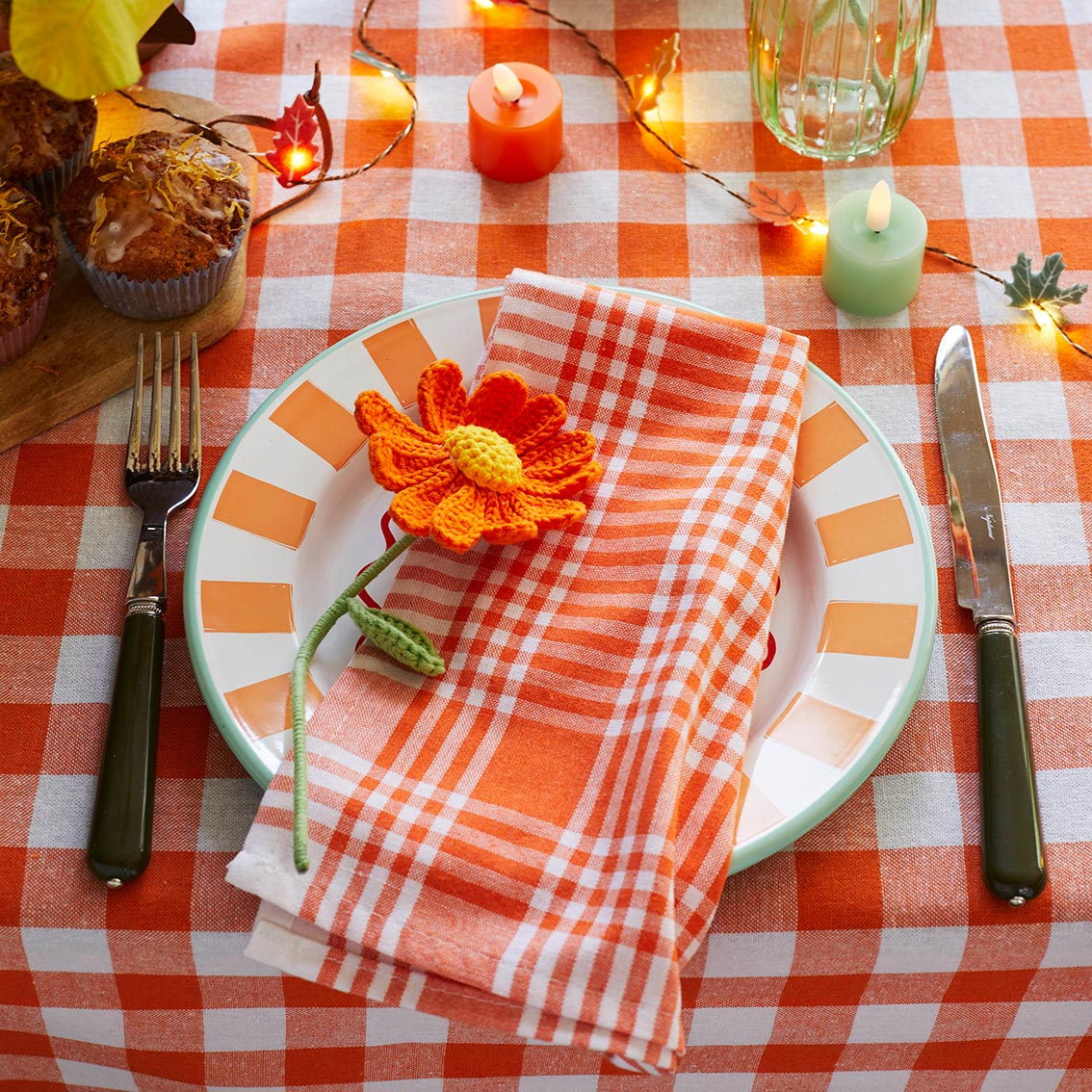 Talking Tables Bon Appetit Gingham Cotton Tablecloth, Orange - Image 7