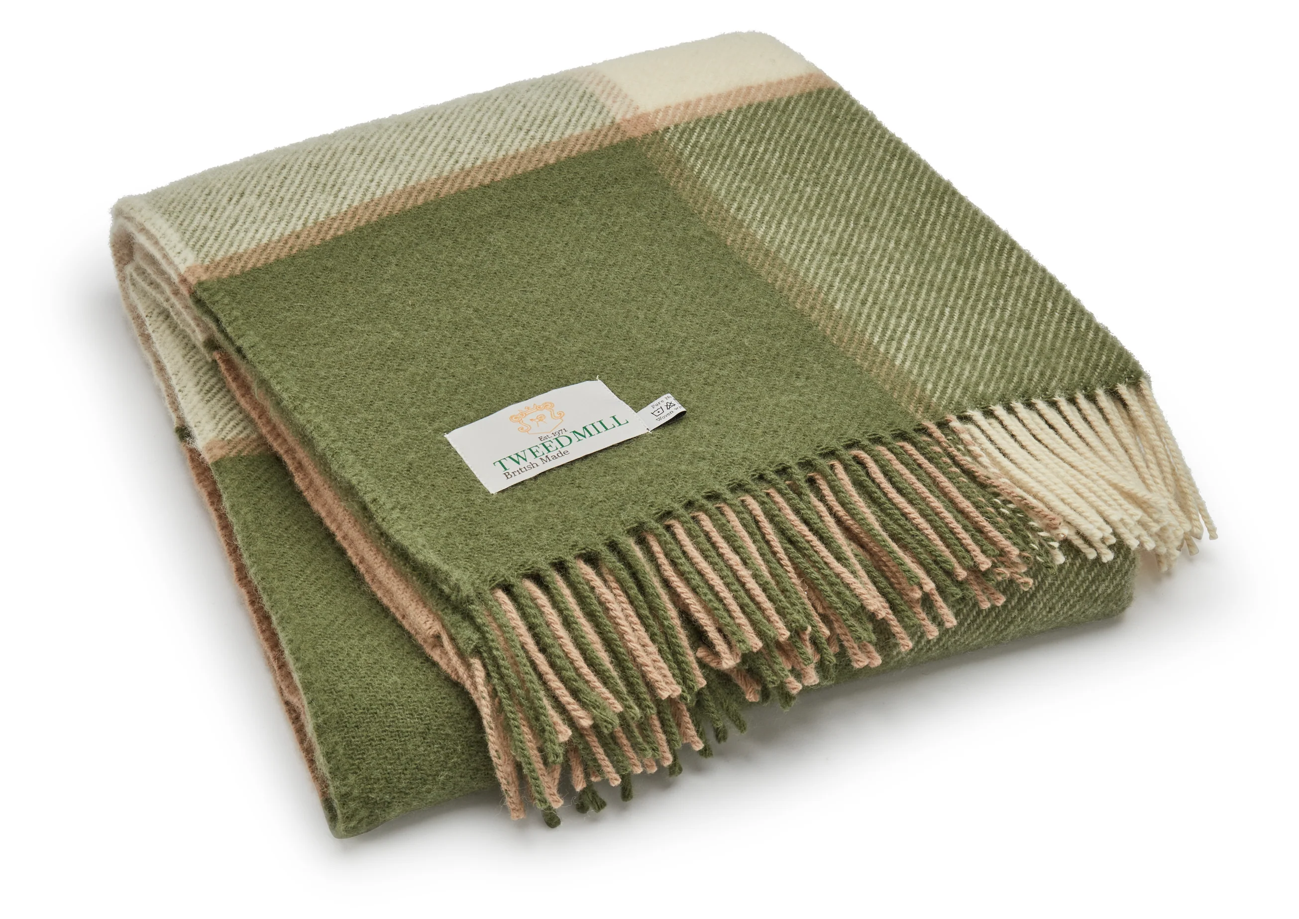 Tweedmill Block Check Pure New Wool Throw, Olive - Image 2