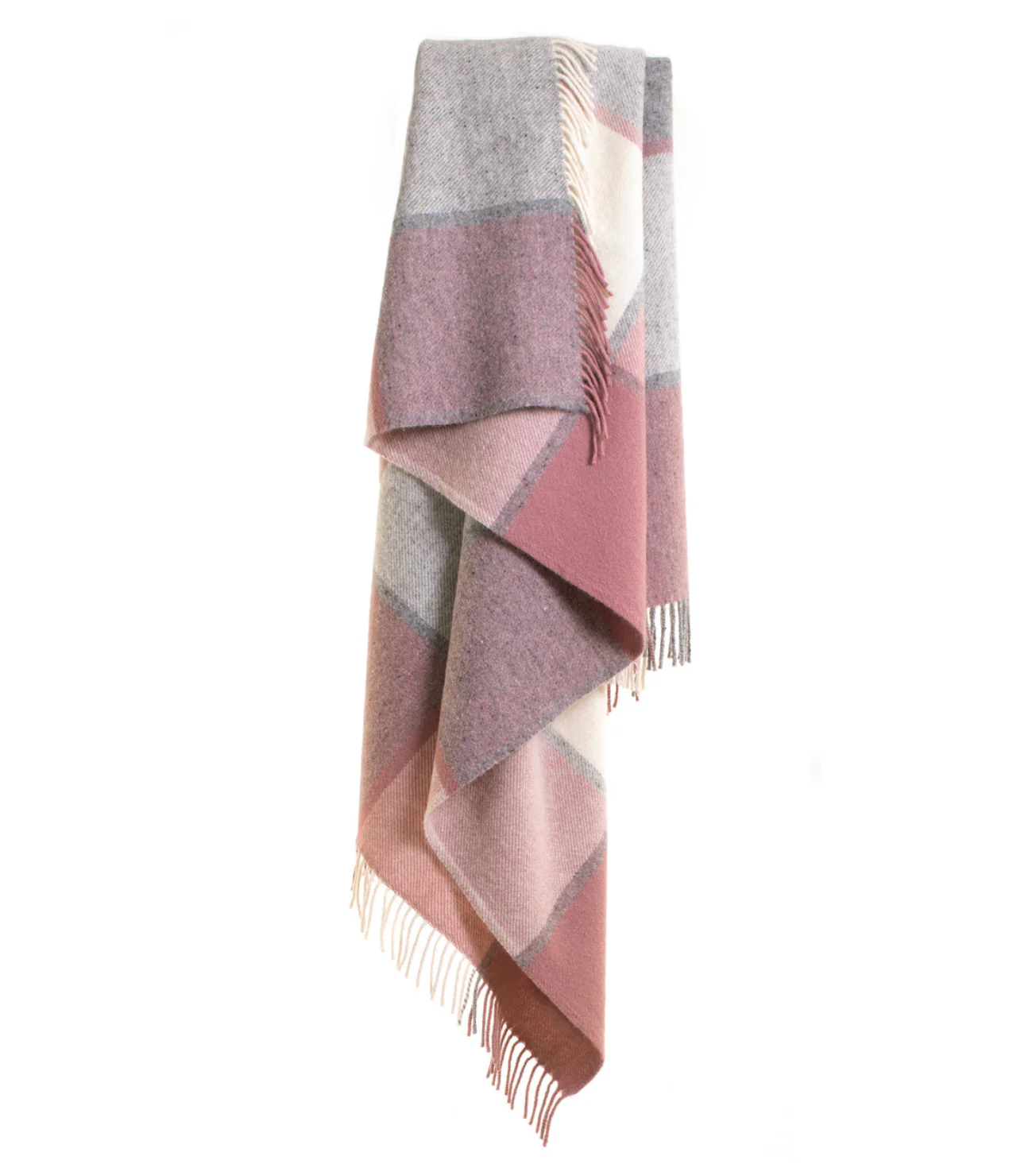 Tweedmill Block Check Pure New Wool Throw, Charcoal & Dusty Pink - Image 2