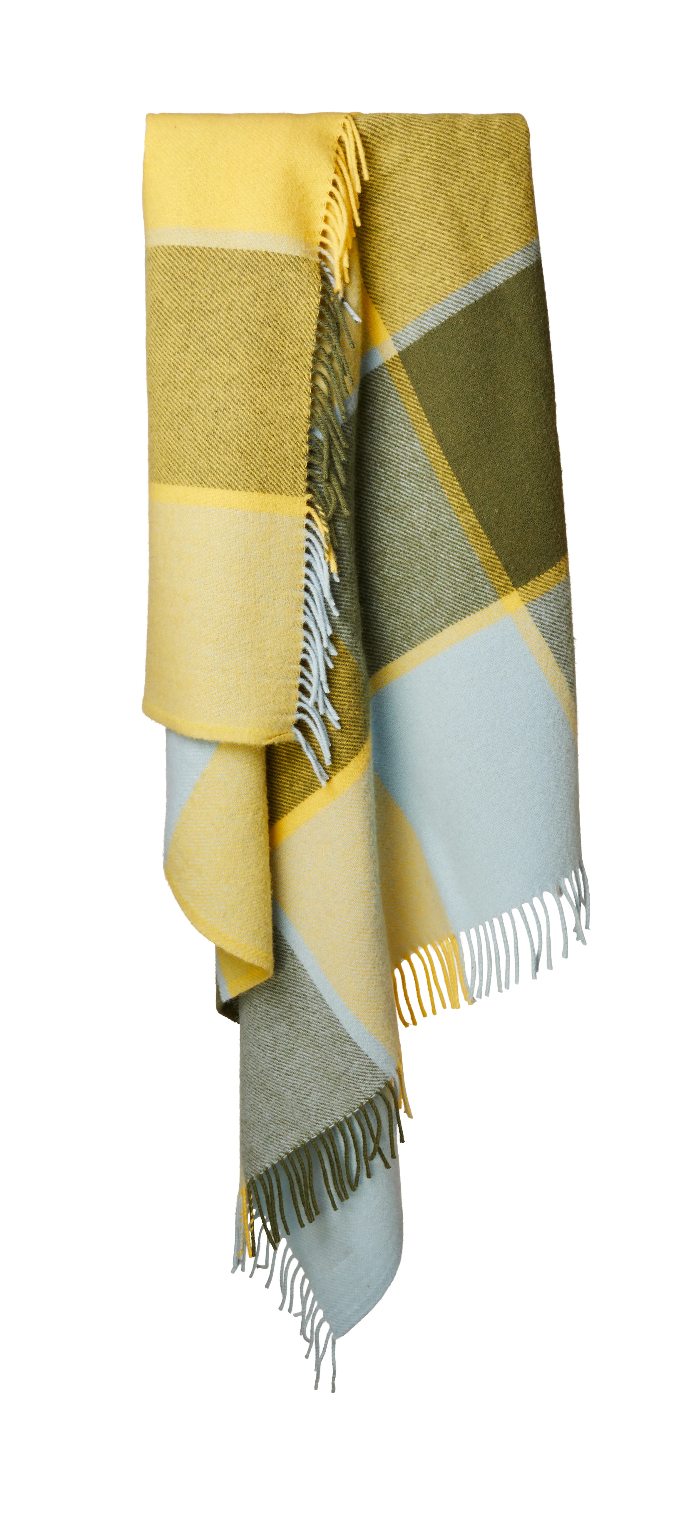 Tweedmill Block Check Pure New Wool Throw, Lemon - Image 2