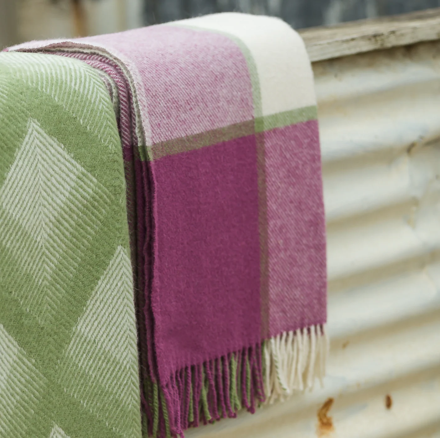 Tweedmill Block Check Pure New Wool Throw, Raspberry - Image 3