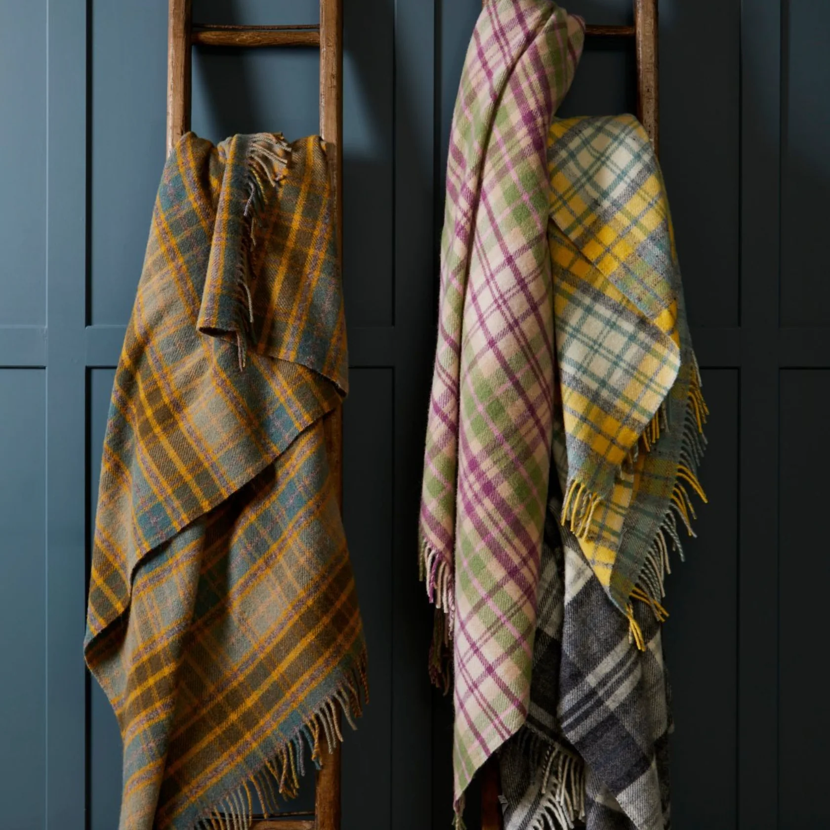 Tweedmill Cottage Check Pure New Wool Throw, Ocean - Image 7