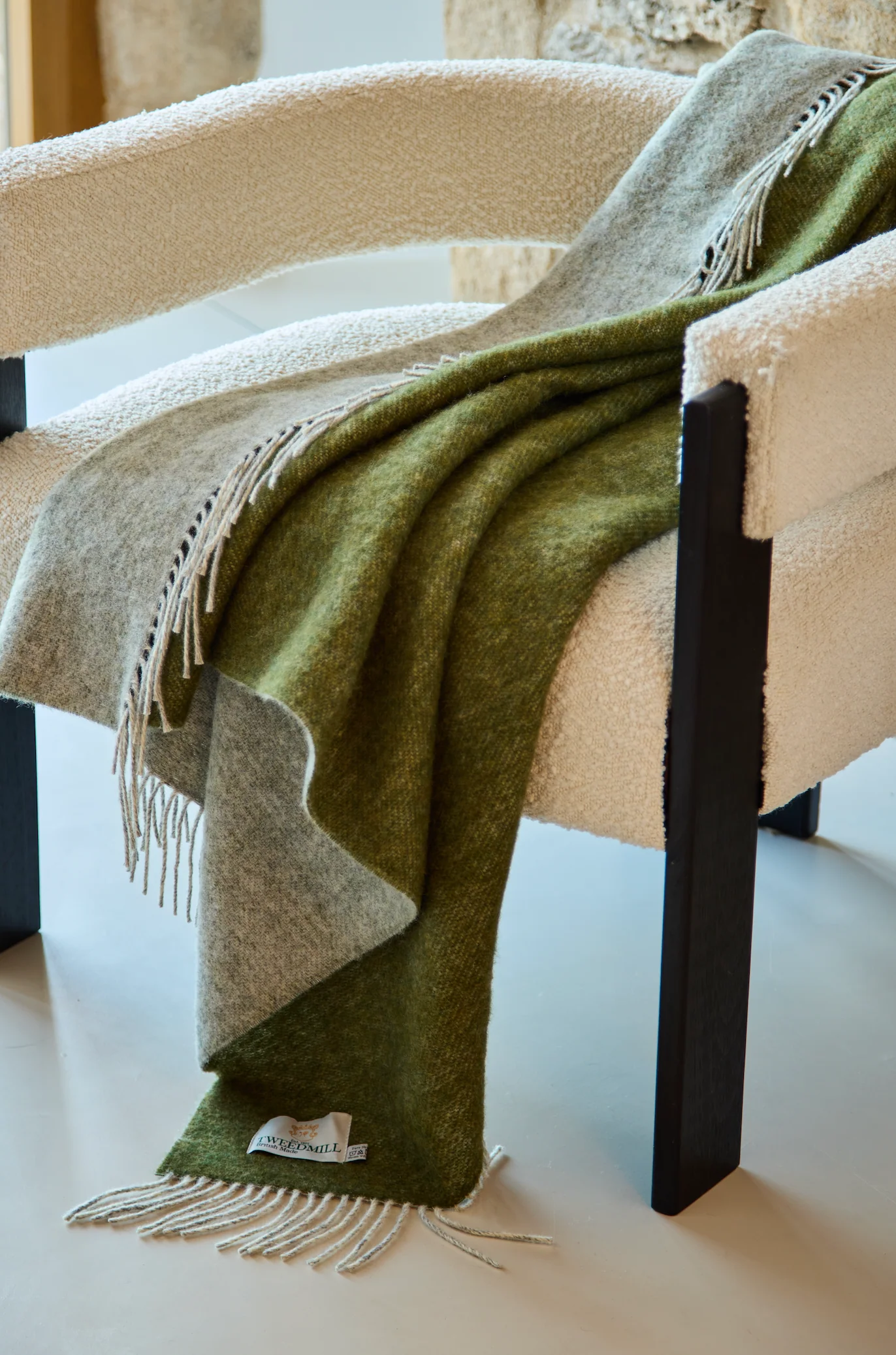 Tweedmill Dartmoor Pure New Wool Reversible Throw, Olive - Image 3