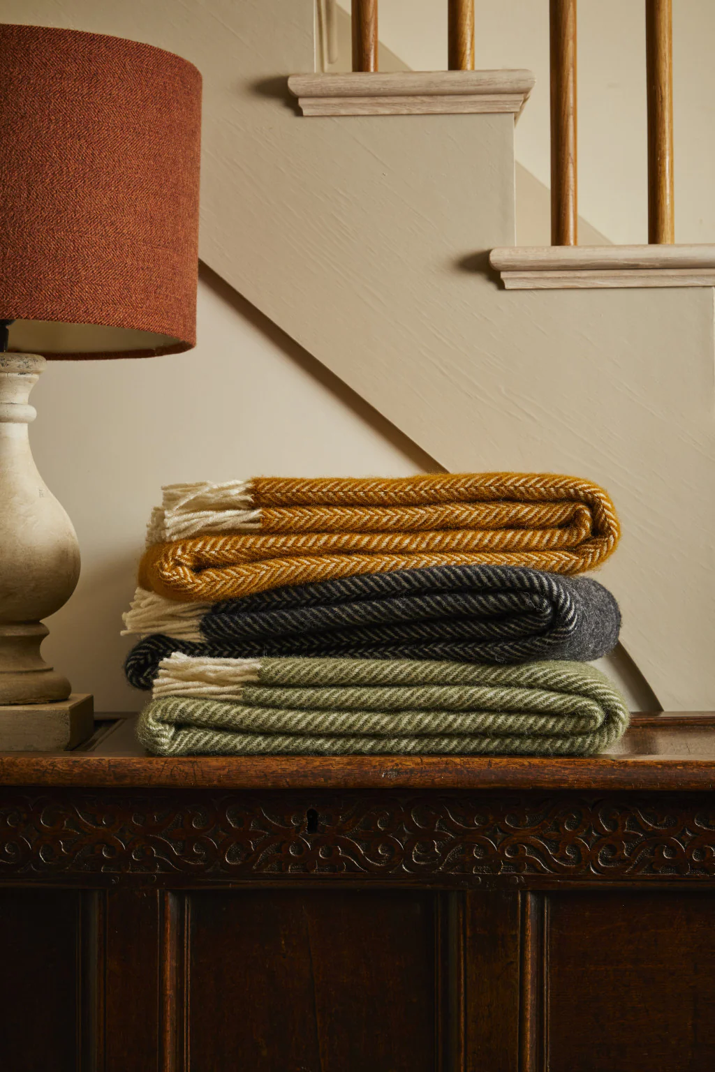 Tweedmill Fishbone Pure New Wool Throw, Olive - Image 2