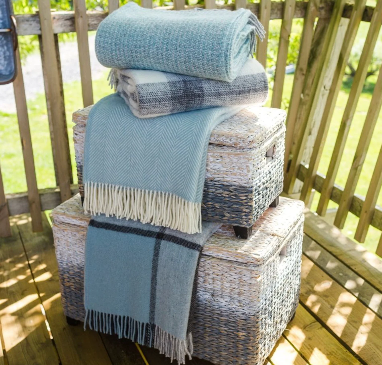 Tweedmill Fishbone Pure New Wool Throw, Duck Egg - Image 5