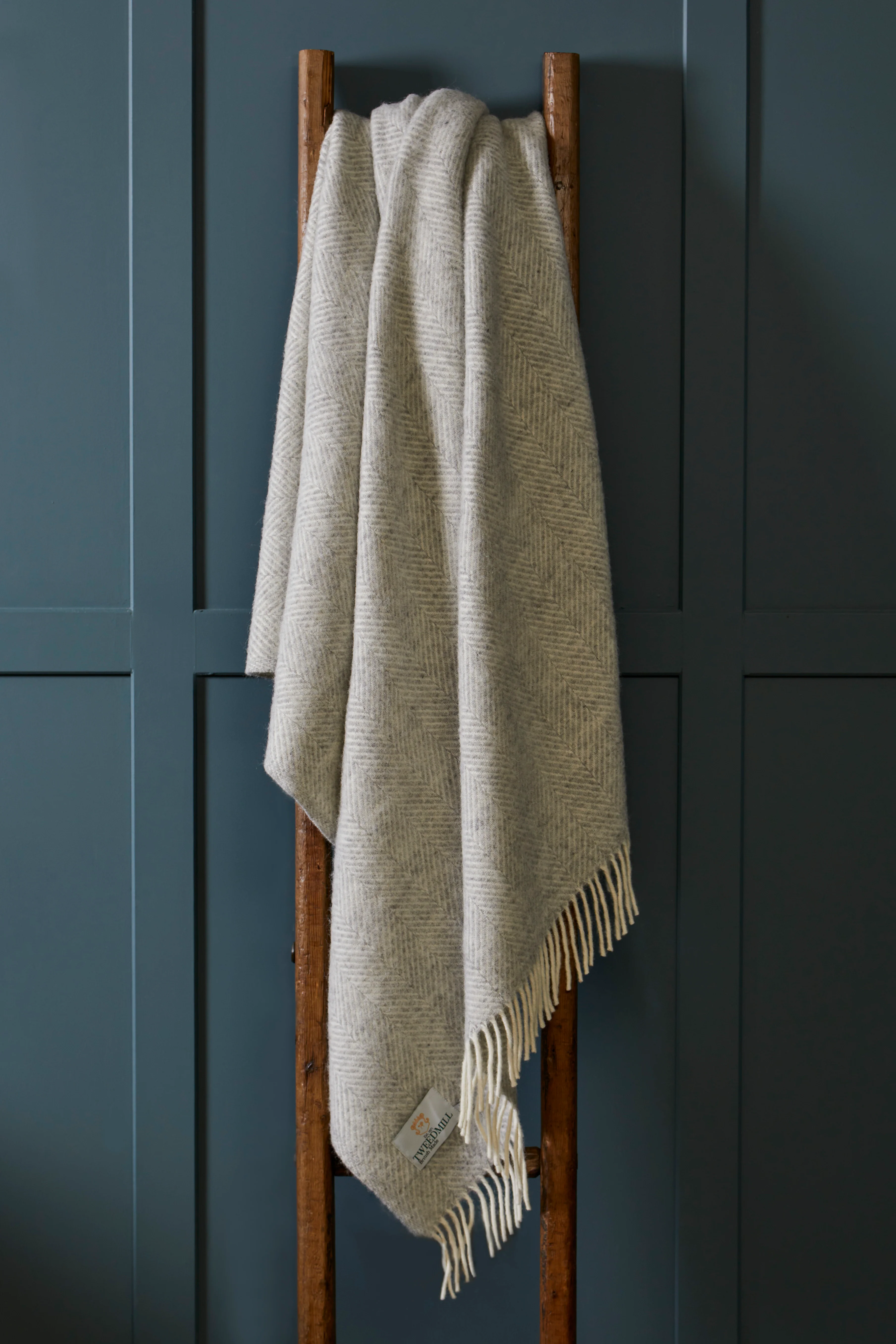 Tweedmill Fishbone Pure New Wool Throw, Silver Grey - Image 2