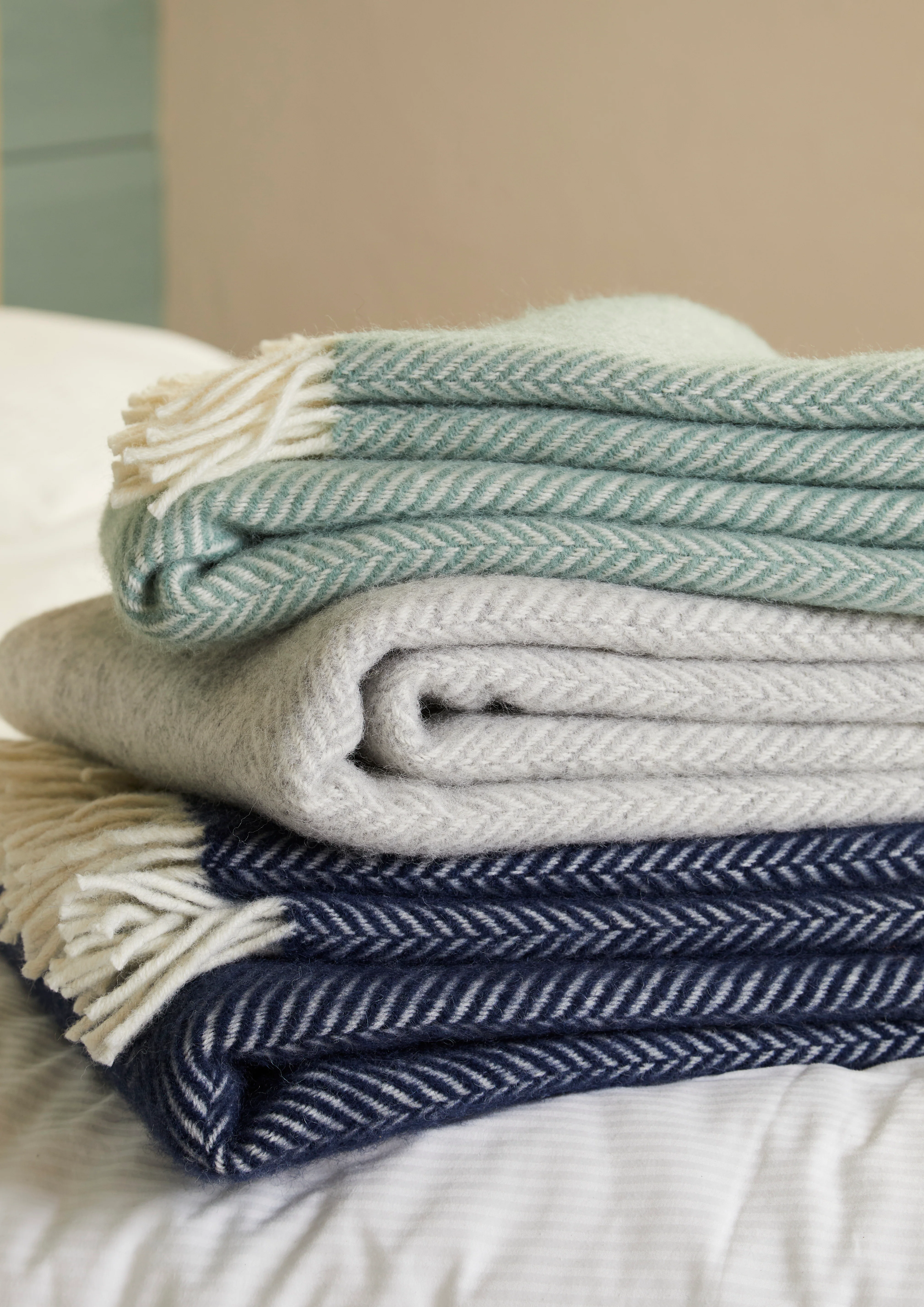 Tweedmill Fishbone Pure New Wool Throw, Silver Grey - Image 4