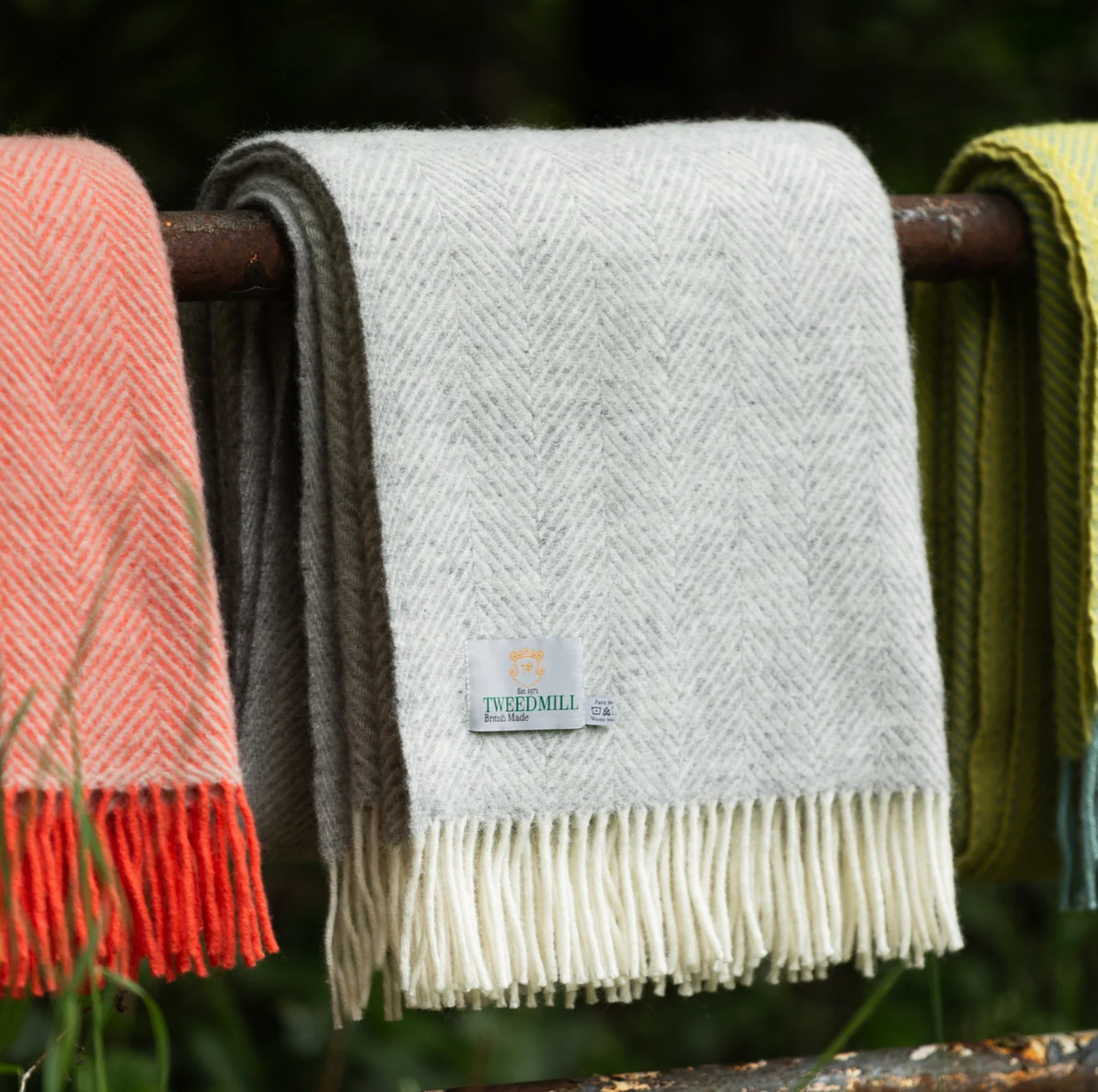 Tweedmill Fishbone Pure New Wool Throw, Silver Grey - Image 6