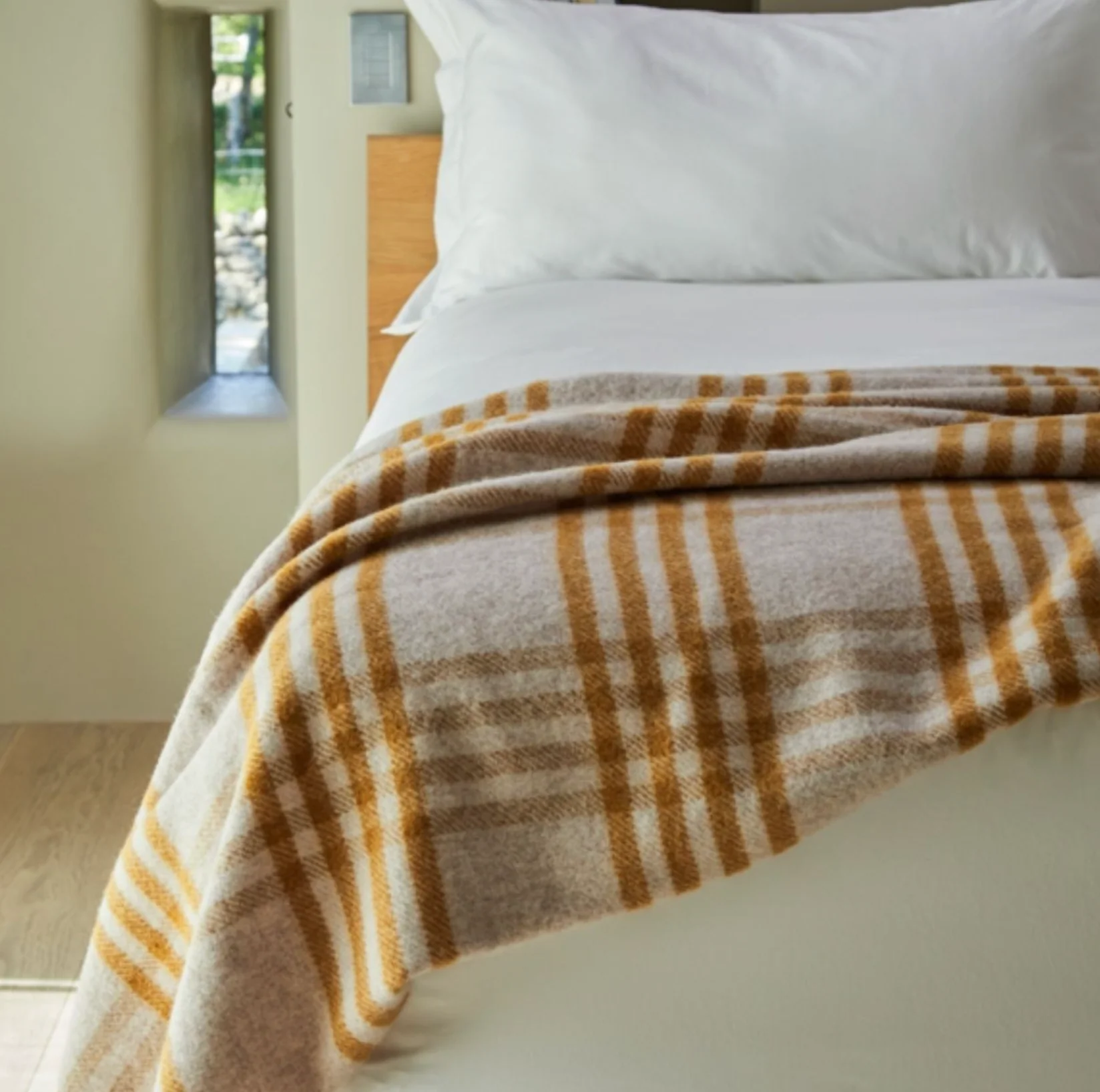 Tweedmill Hex Check Pure New Wool Throw, English Mustard - Image 3