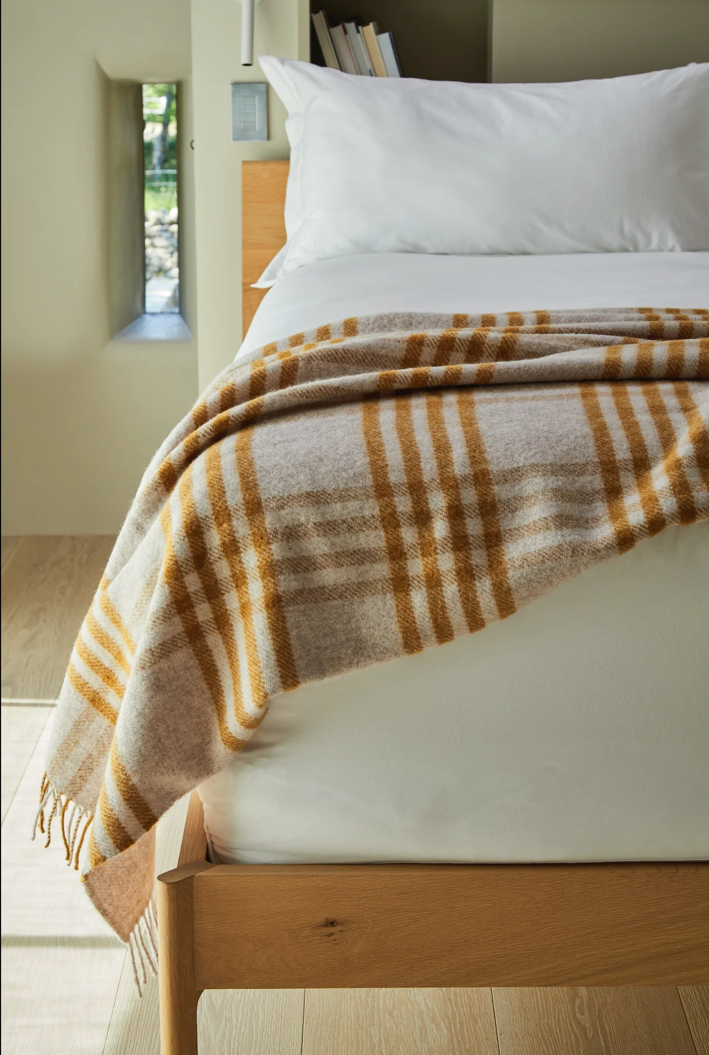 Tweedmill Hex Check Pure New Wool Throw, English Mustard - Image 4