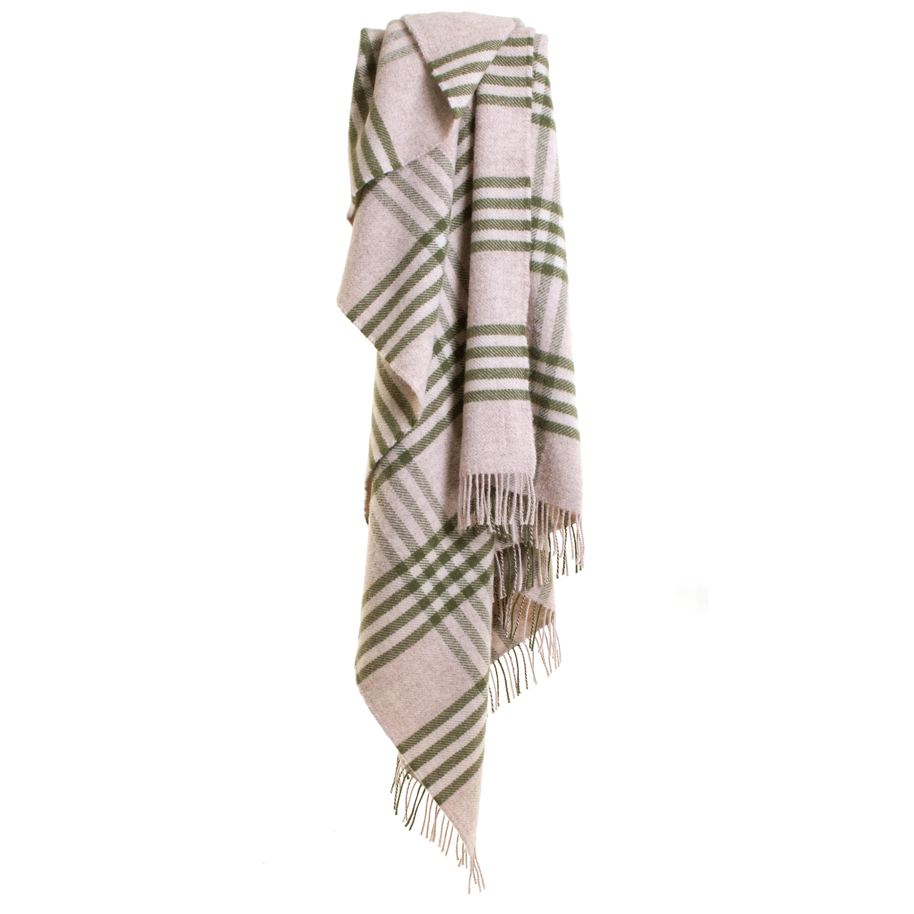 Tweedmill Hex Check Pure New Wool Throw, Olive Green - Image 2