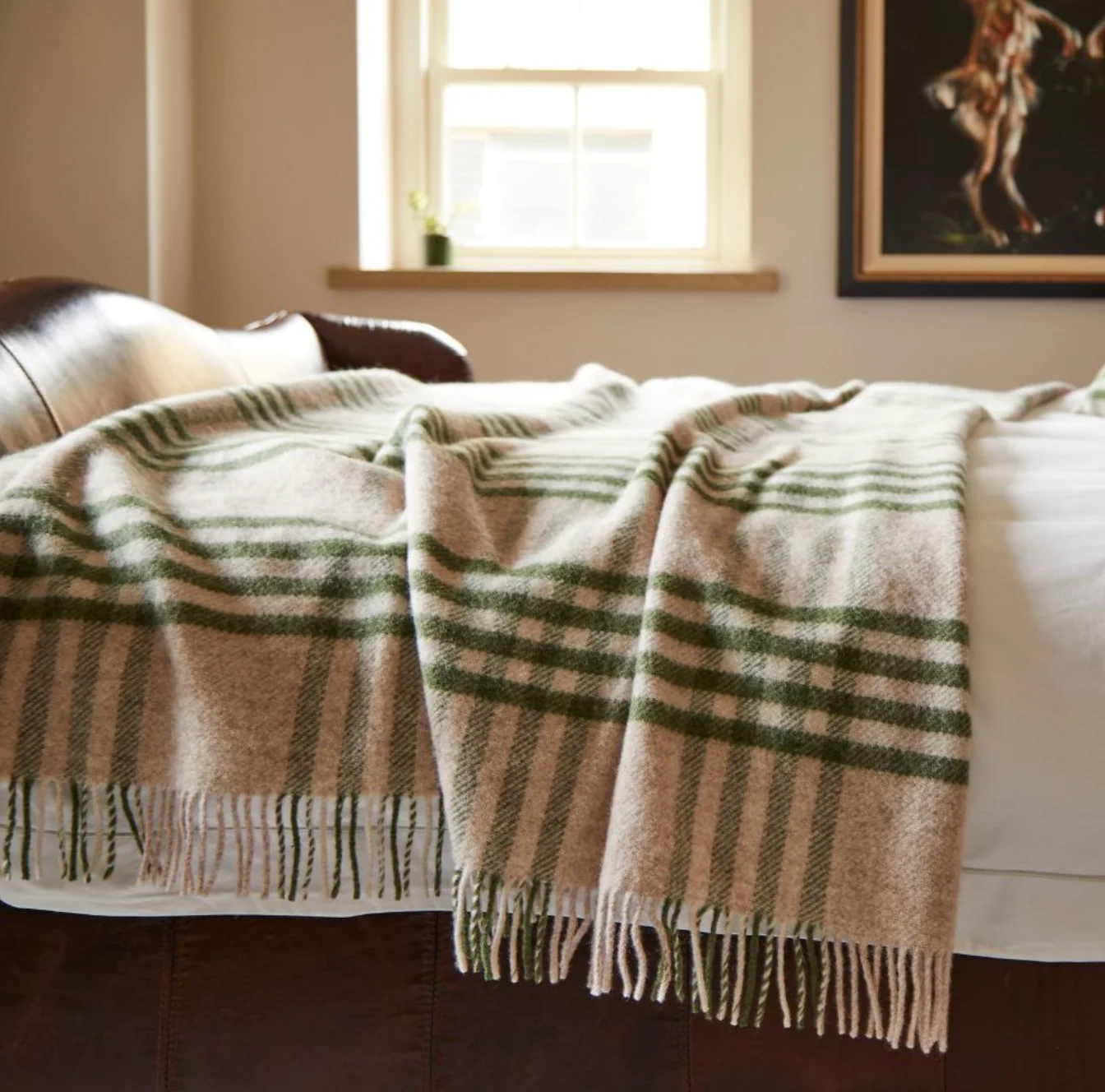 Tweedmill Hex Check Pure New Wool Throw, Olive Green - Image 6