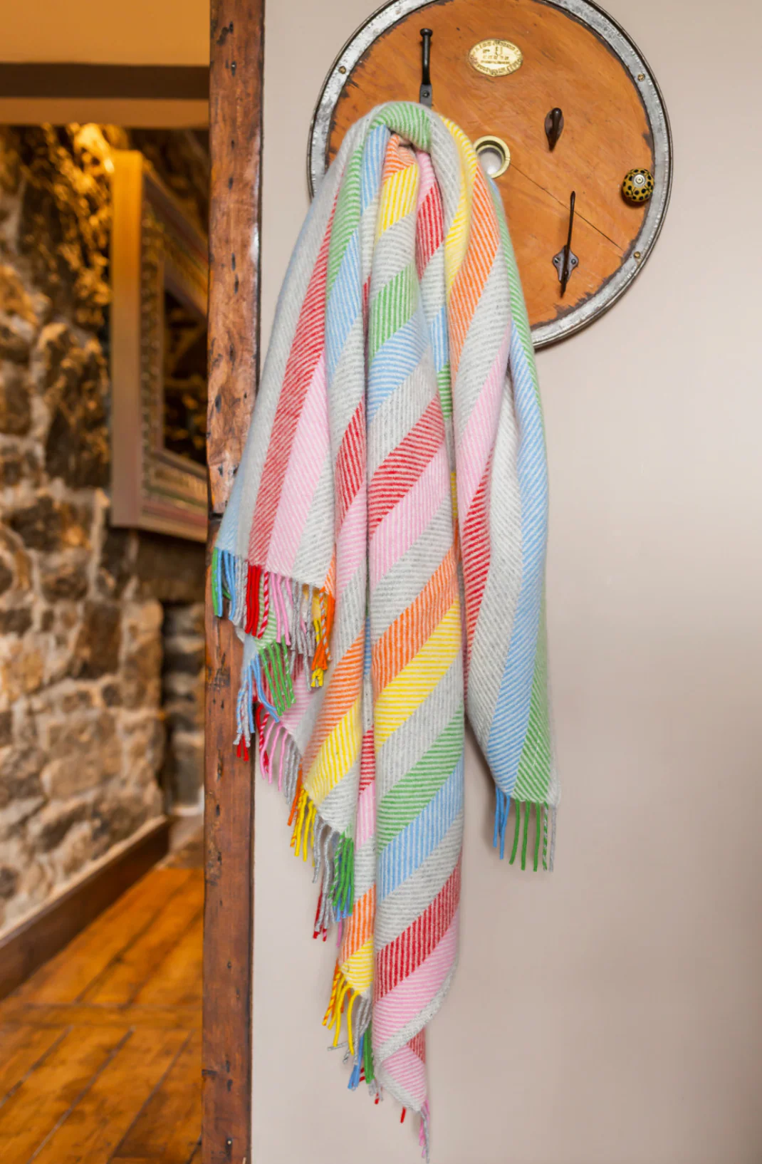 Tweedmill Polo Pure Wool Knitted Picnic Blanket, Rainbow - Image 12