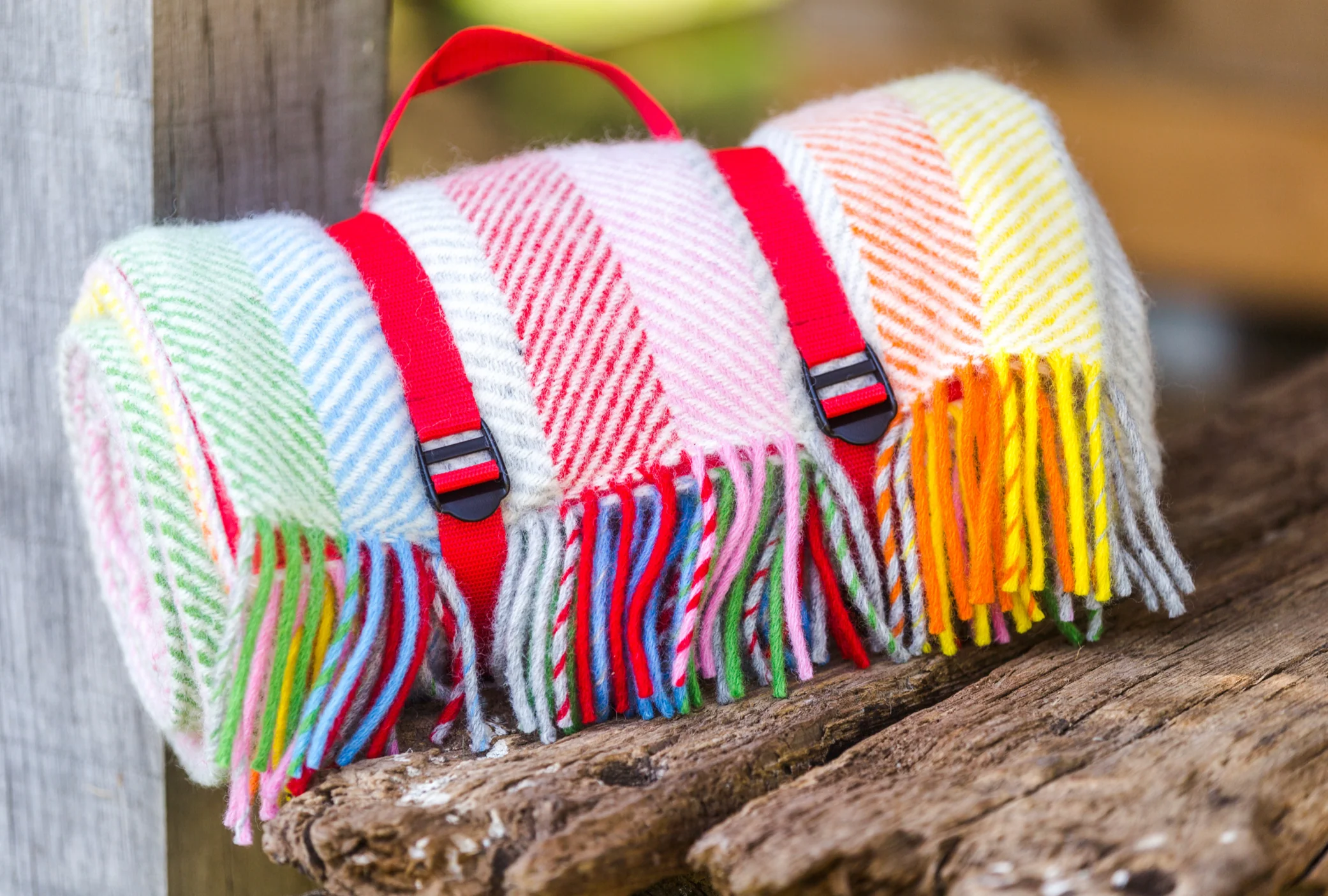 Tweedmill Polo Pure Wool Knitted Picnic Blanket, Rainbow - Image 6