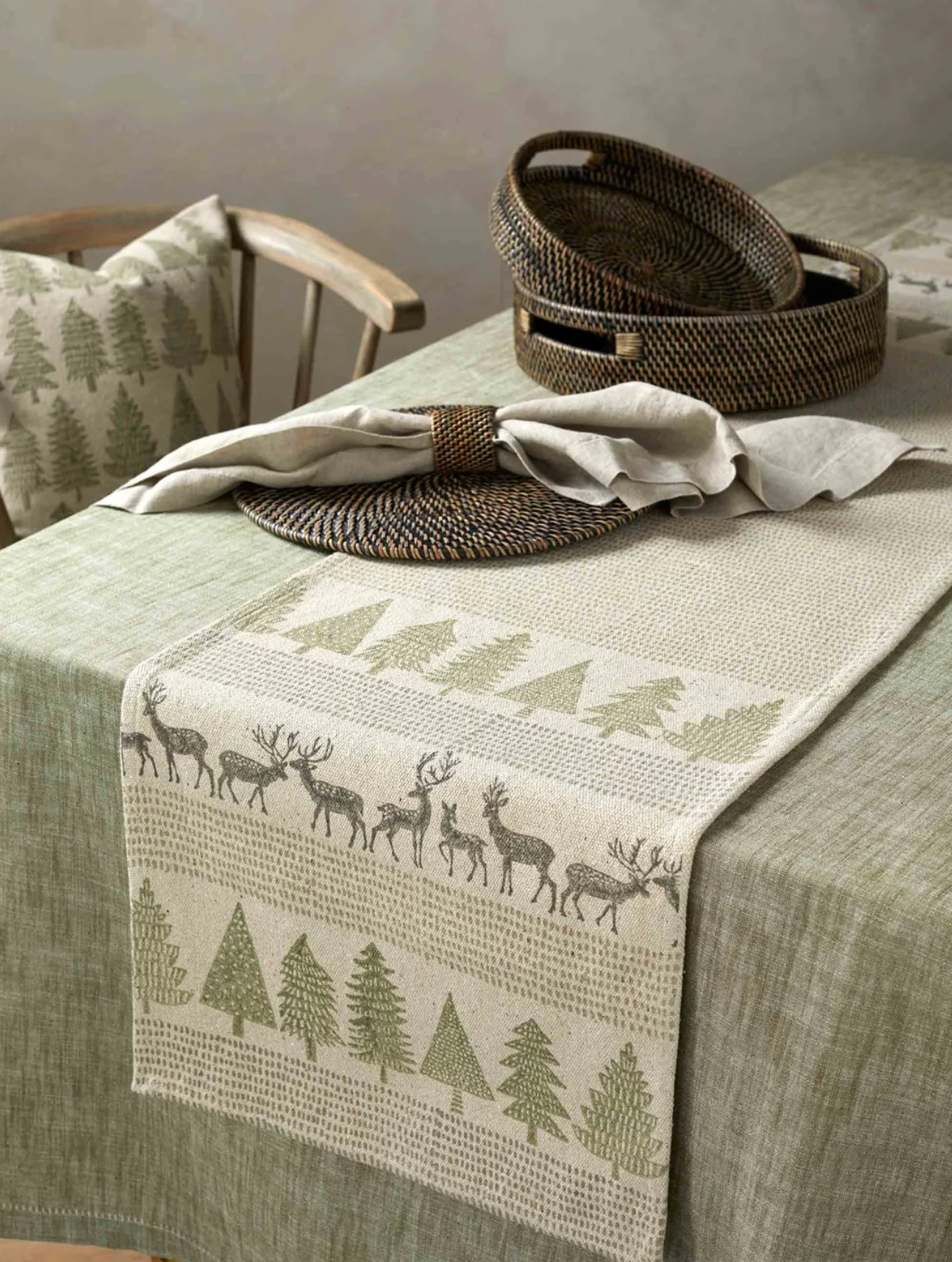 Walton & Co Chambray Cotton Tablecloth, Olive - Image 3