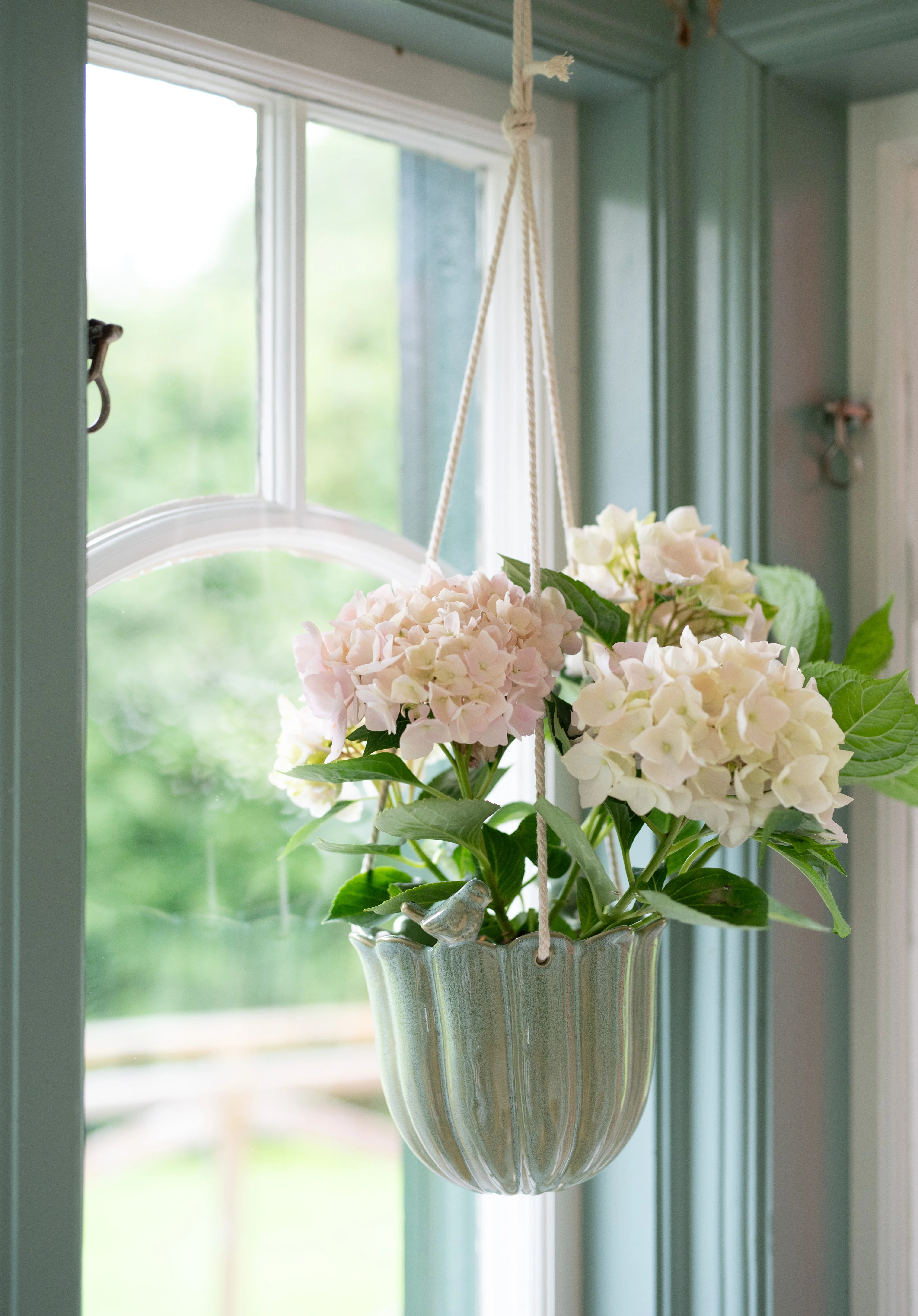 Wikholm Bonnie Ceramic Hanging Planter, Green - Image 2